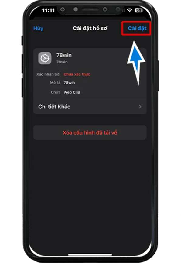 Bước 7 : Chọn Cài đặt ở gốc phải màn hình